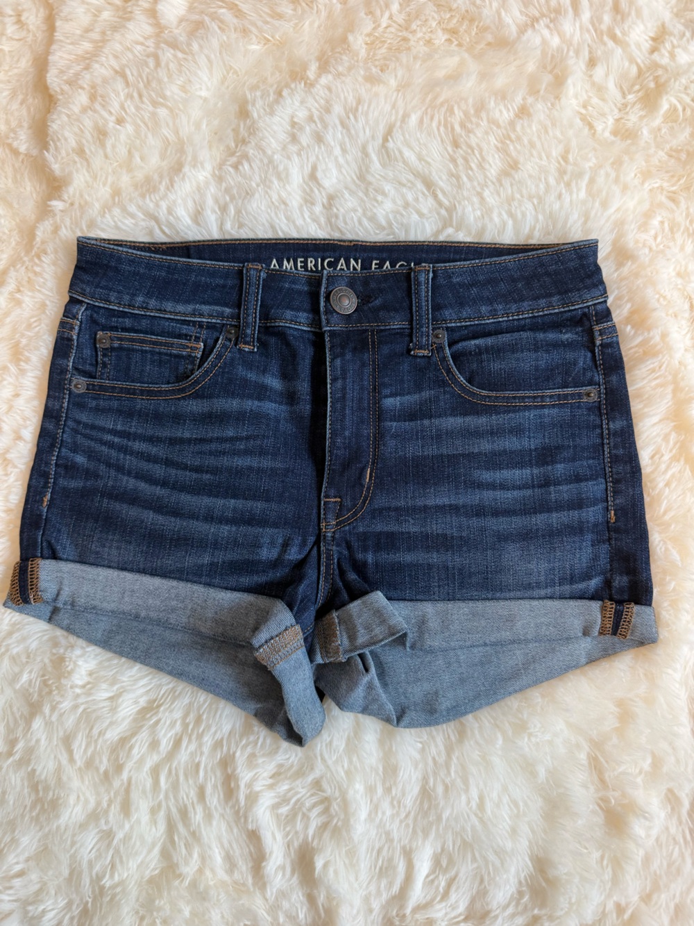 American Eagle Outfitters Dark Blue Rolled Hem Denim Shorts
